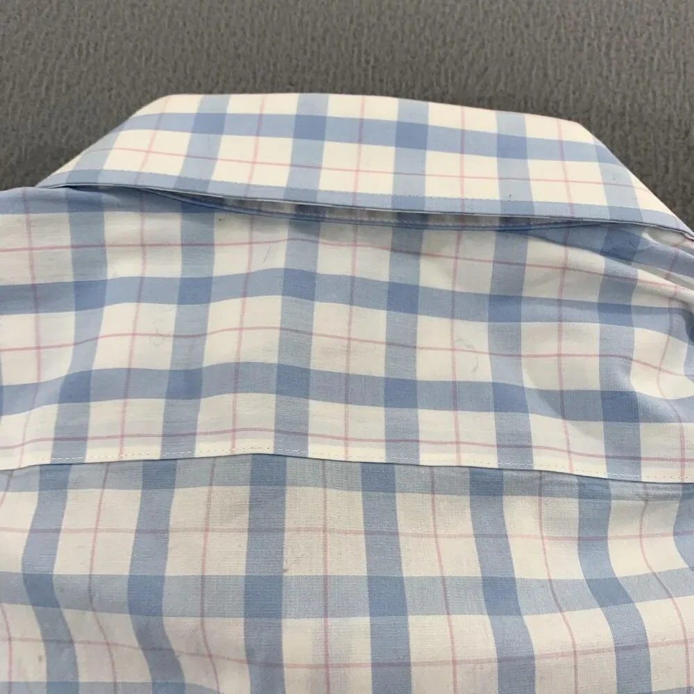 J.Crew Dress Shirt Mens 16.5 34/35 Blue Plaid Thompson Flex Wrinkle Free Stretch